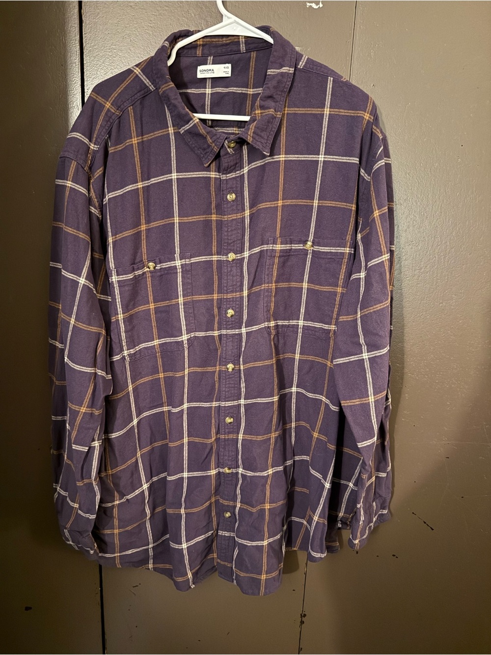 Sonoma Menโs Purple Plaid Button-Front Shirt